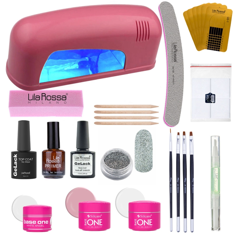 Kit unghii gel uv pentru incepatori Lila Rossa, Base One, Smart Pink kit, cu lampa Simei