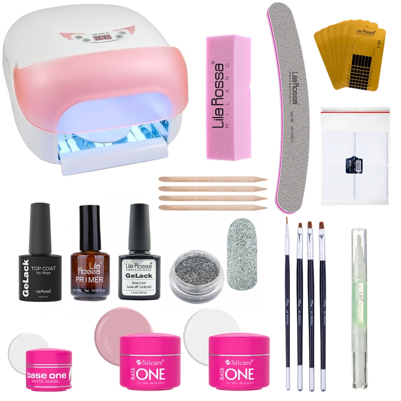 Kit unghii gel uv pentru incepatori Lila Rossa, Beginner Base One kit, cu gel uv Base One 15 g + lampa uv Lila Rossa