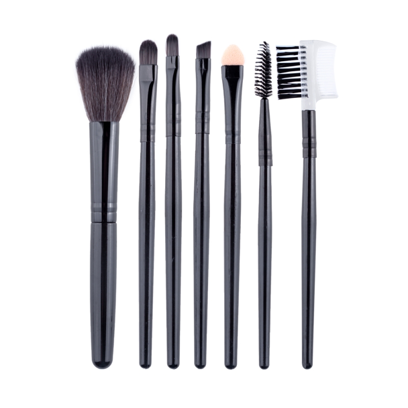 Set pensule makeup, Megaga, cu husa neagra, 7 buc