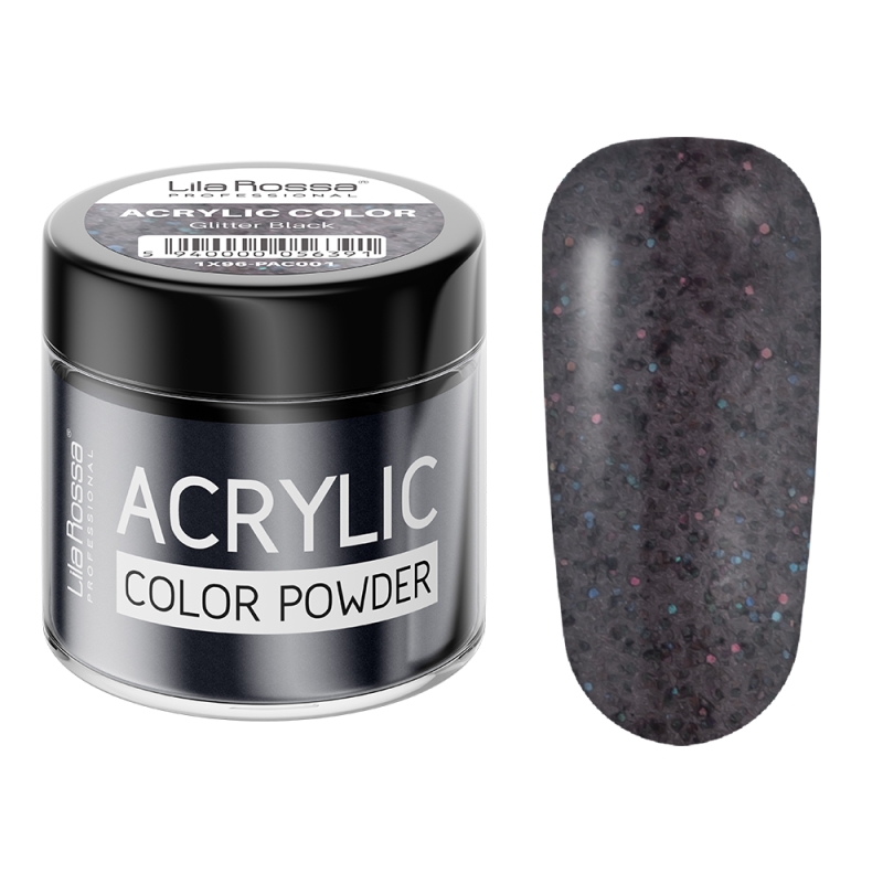 Pudra acrilica color, Lila Rossa, Glitter Black, 7 g