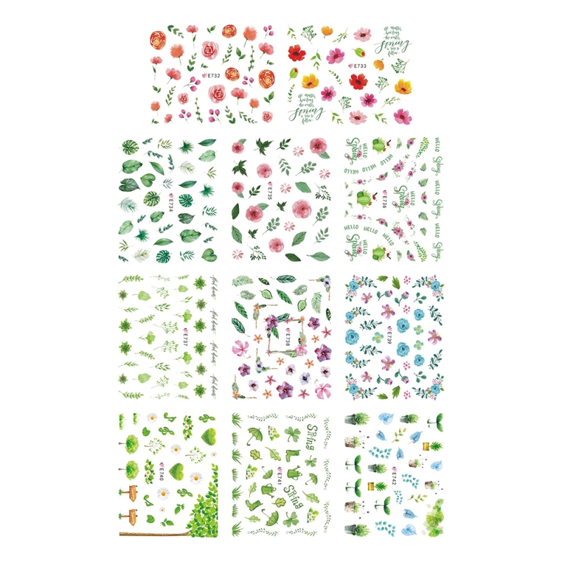 Set stickere A5 pentru decor unghii Lila Rossa, cu flori, pentru primavara, 11 buc, e-732-742