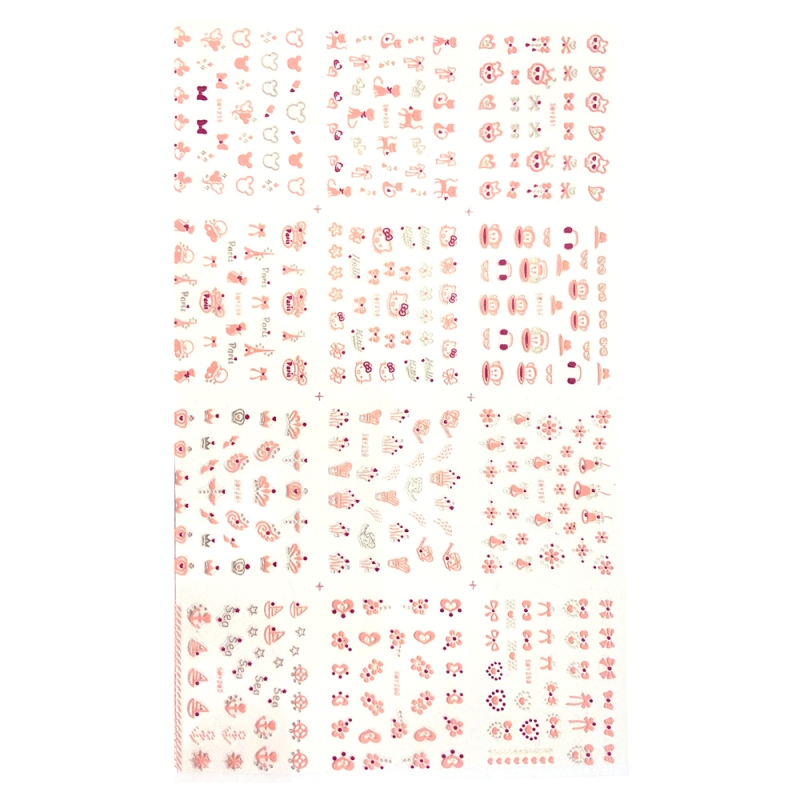 Set stickere A5 pentru decor unghii Lila Rossa, cu fundite, pisici, inimioare, 12 buc, smy-255-258