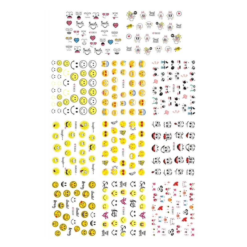 Set stickere A5 pentru decor unghii Lila Rossa, cu linii, forme, emoji, 11 buc, e-831-841