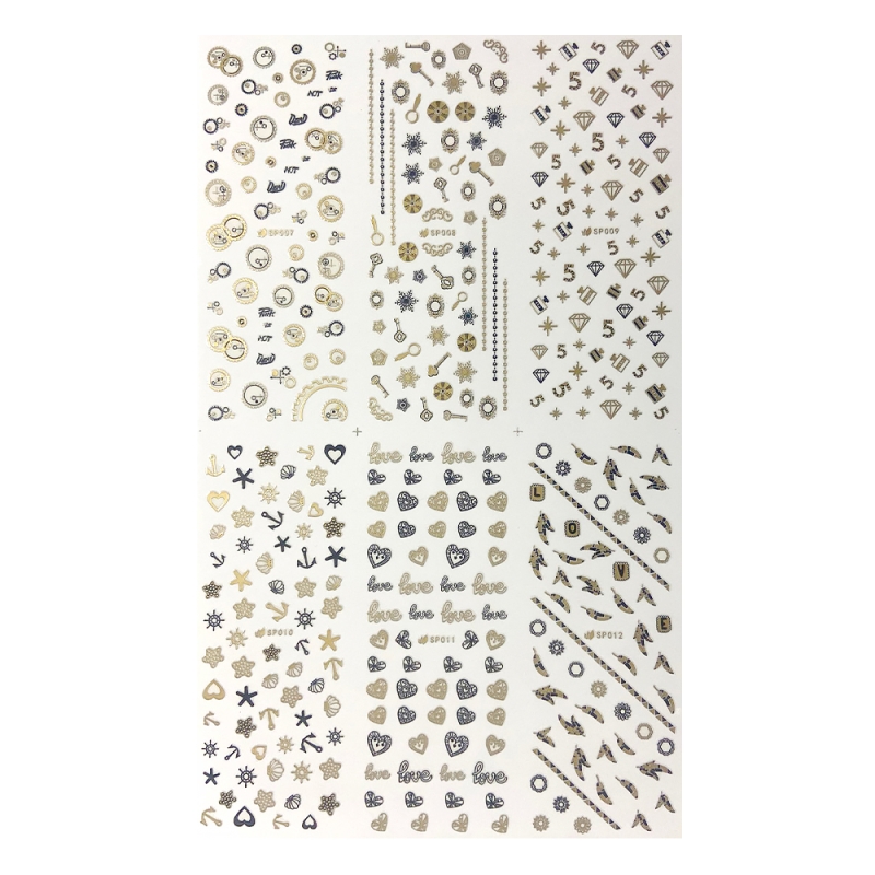 Set stickere A5 pentru decor unghii Lila Rossa, cu linii si forme, inimioare, 6 buc, sp-007-012