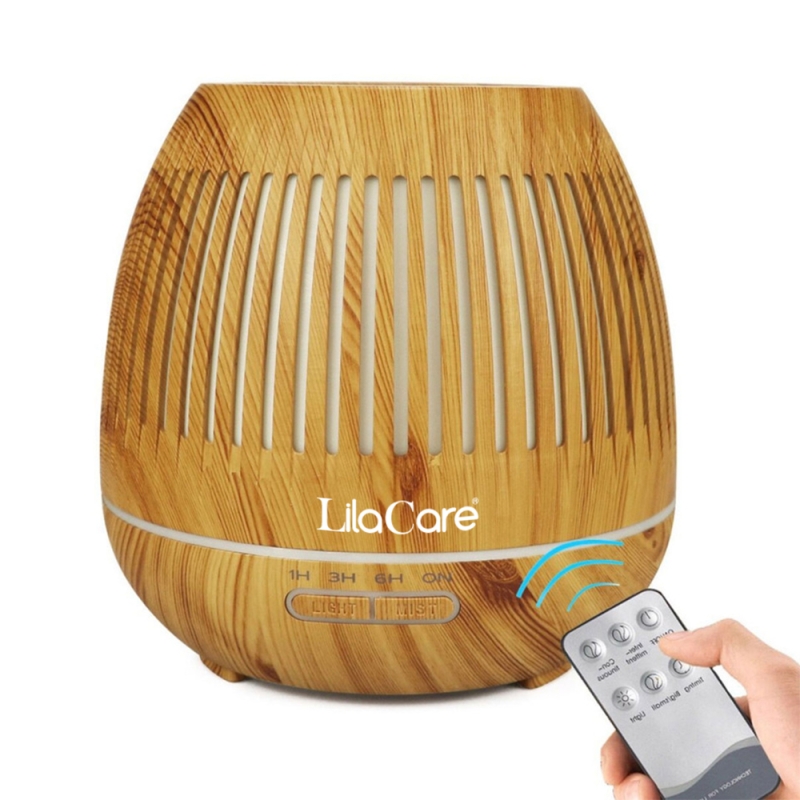 Umidificator si difuzor aromaterapie LilaCare, 400 ml, ultrasonic, cu telecomanda, 7 culori