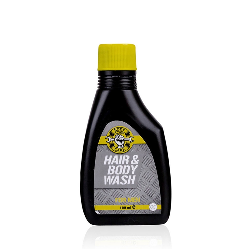 Set cadou barbati, gel de dus, 100ml hair & body wash BATH & BODY TOOLS in bottle (shape: engine oil bottle), fragrance: Musk, 3 designs/colors asst.: black / yellow / grey, PU 18 in display / 72 in carton, set cadou craciun