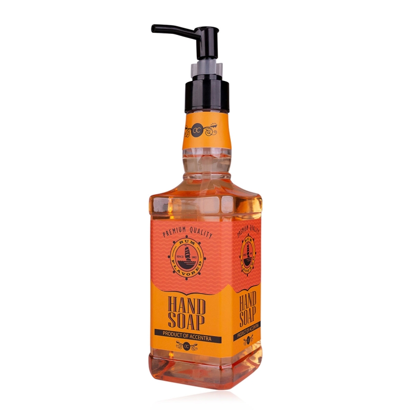 Set cadou barbati, sapun, 480ml hand soap RUM FLAVOR in rum bottle, fragrance: Rum, col. orange/red, PU 6/24, set cadou craciun