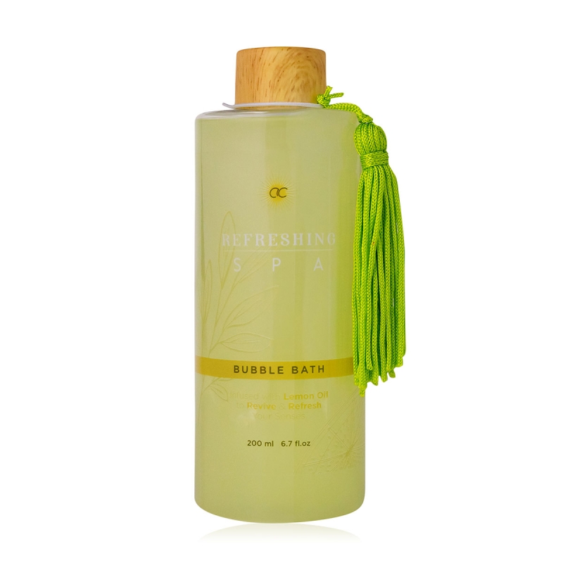 spumant, 200ml bubble bath REFRESHING SPA in bottle with tassel, infused with Lemon Oil, fragrance: Lemon & Jasmine, col. green/yellow, PU 6/24, set cadou craciun