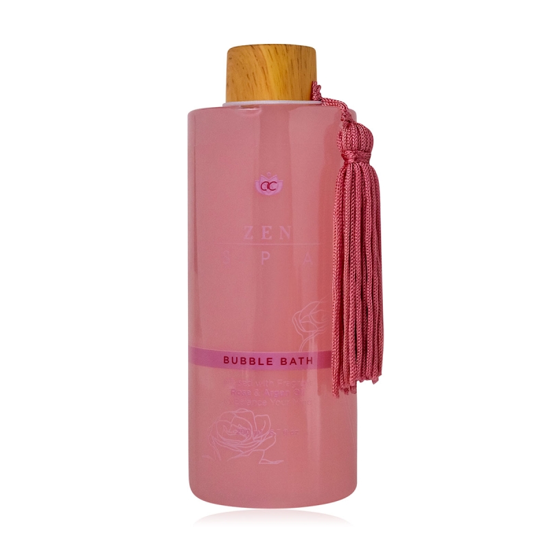spumant, 200ml bubble bath ZEN SPA in bottle with tassel, infused with Rose and Argan Oil, fragrance: Rose & Argan, col. red, PU 6/24, set cadou craciun